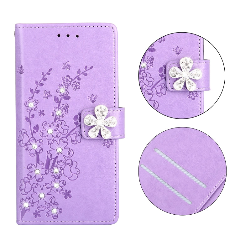 Plum Blossom Pattern Diamond Encrusted Leather Case for  Galaxy A70  , with Holder & Card Slots
