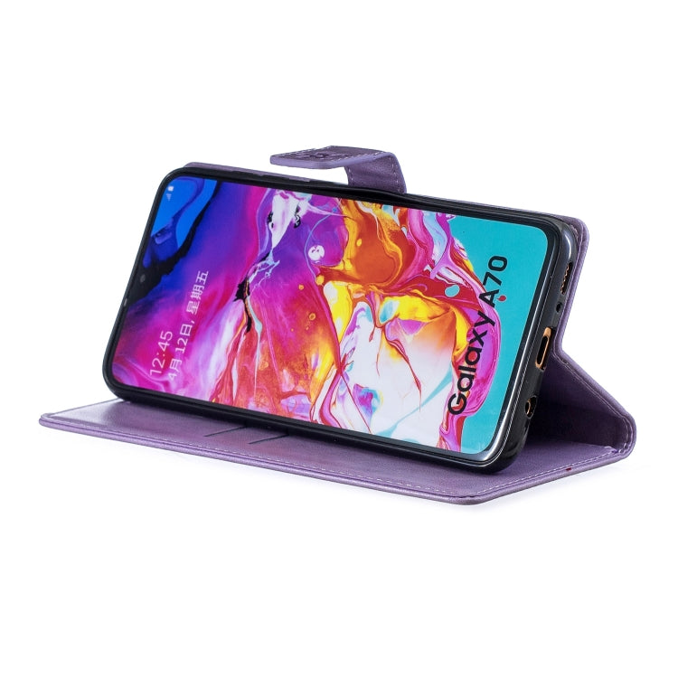 Plum Blossom Pattern Diamond Encrusted Leather Case for  Galaxy A70  , with Holder & Card Slots