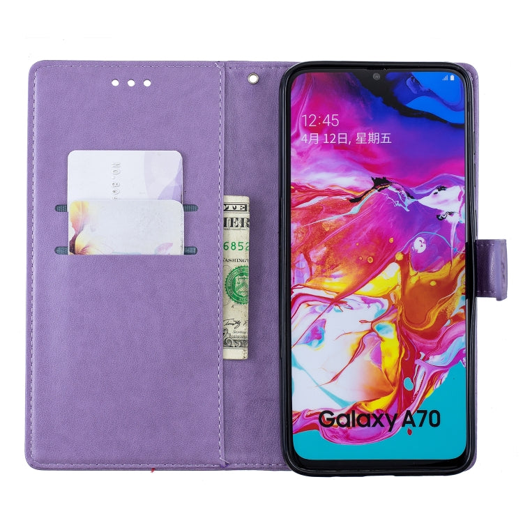 Plum Blossom Pattern Diamond Encrusted Leather Case for  Galaxy A70  , with Holder & Card Slots
