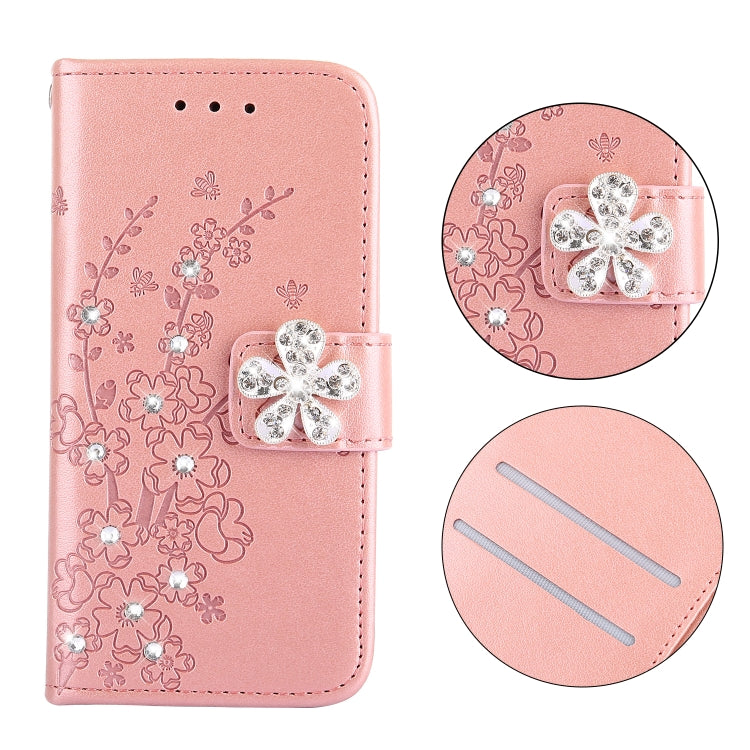 Plum Blossom Pattern Diamond Encrusted Leather Case for Galaxy A3 (2017) / A320 with Holder & Card Slots