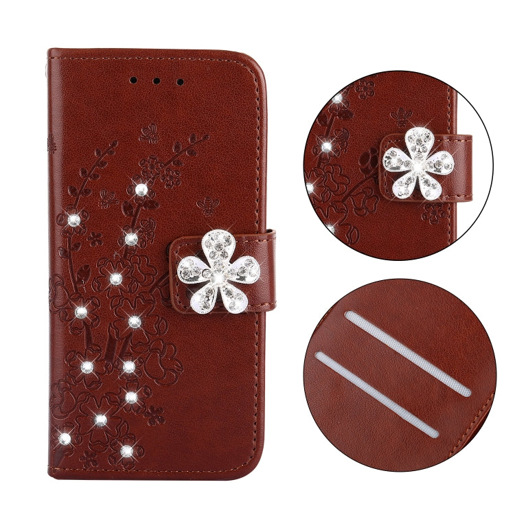 Plum Blossom Pattern Diamond Encrusted Leather Case for Galaxy A3 (2017) / A320 with Holder & Card Slots
