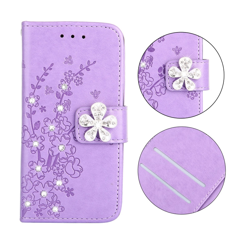 Plum Blossom Pattern Diamond Encrusted Leather Case for Galaxy A3 (2017) / A320 with Holder & Card Slots