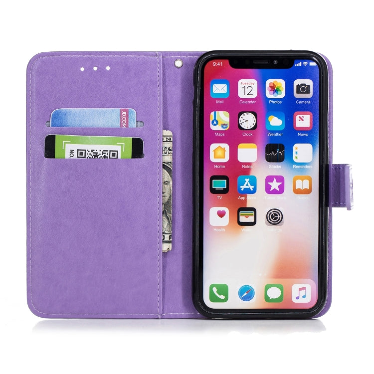 For iPhone X Plum Blossom Pattern Diamond Encrusted Leather Case with Holder & Card Slots