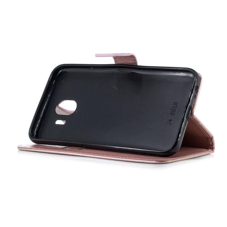Plum Blossom Pattern Diamond Encrusted Leather Case for Galaxy J4 2018 ,with Holder & Card Slots