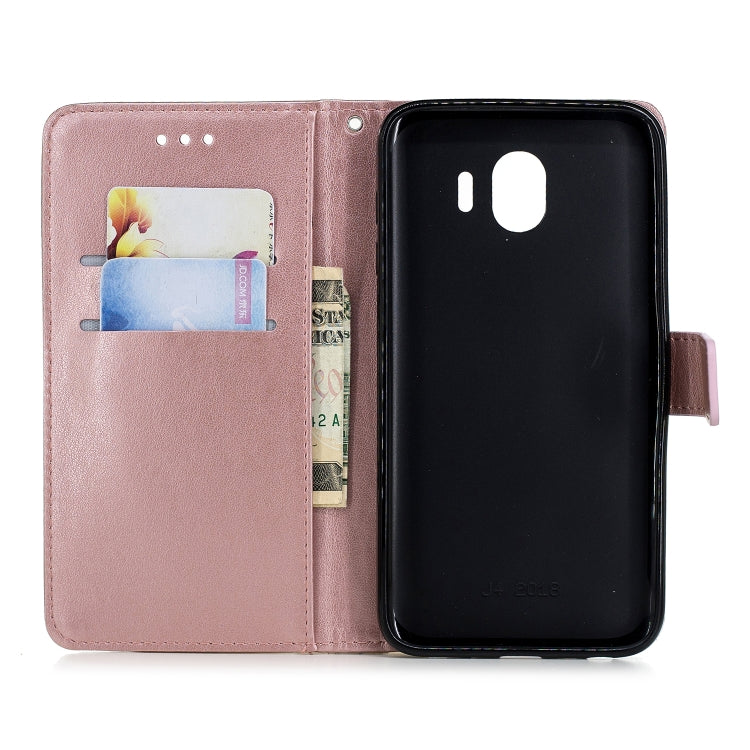 Plum Blossom Pattern Diamond Encrusted Leather Case for Galaxy J4 2018 ,with Holder & Card Slots