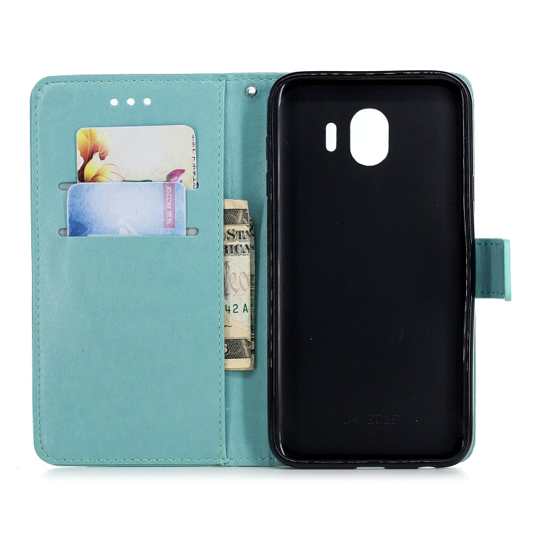 Plum Blossom Pattern Diamond Encrusted Leather Case for Galaxy J4 2018 ,with Holder & Card Slots