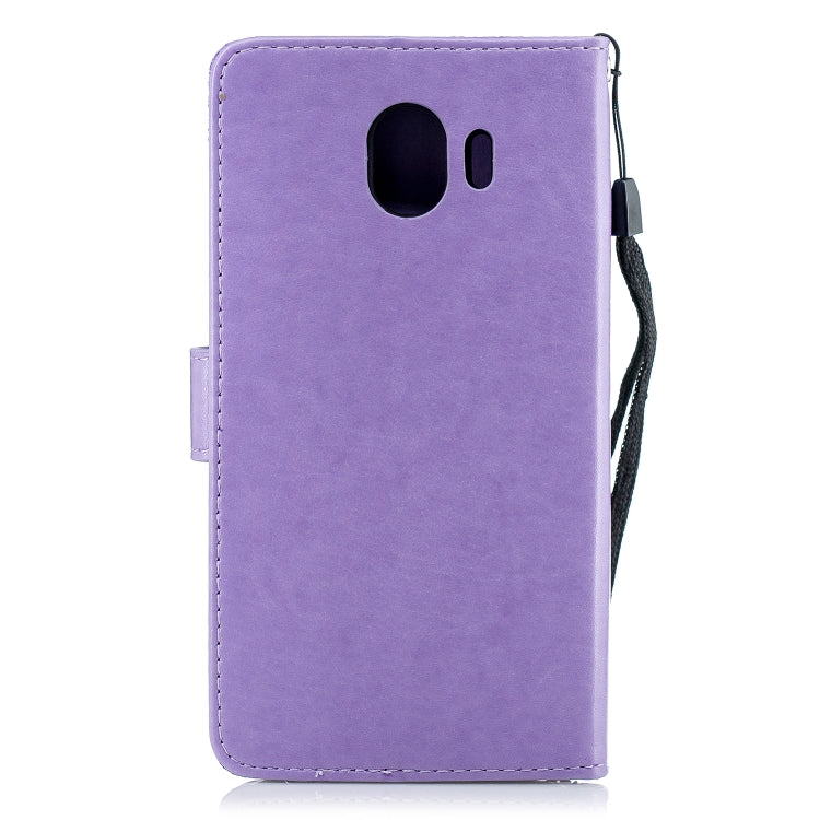Plum Blossom Pattern Diamond Encrusted Leather Case for Galaxy J4 2018 ,with Holder & Card Slots
