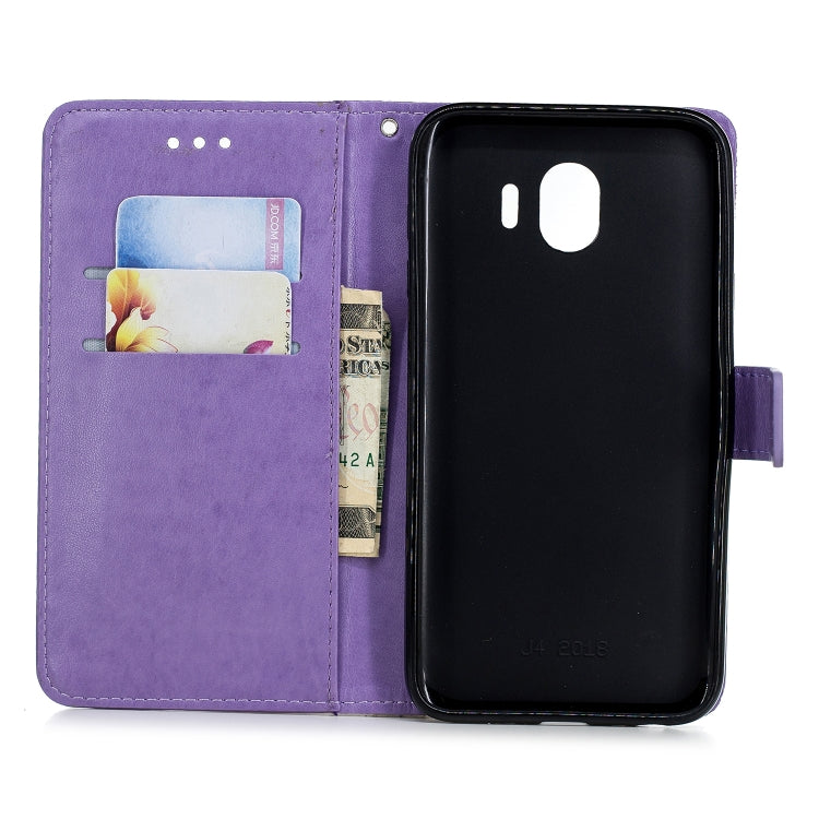 Plum Blossom Pattern Diamond Encrusted Leather Case for Galaxy J4 2018 ,with Holder & Card Slots