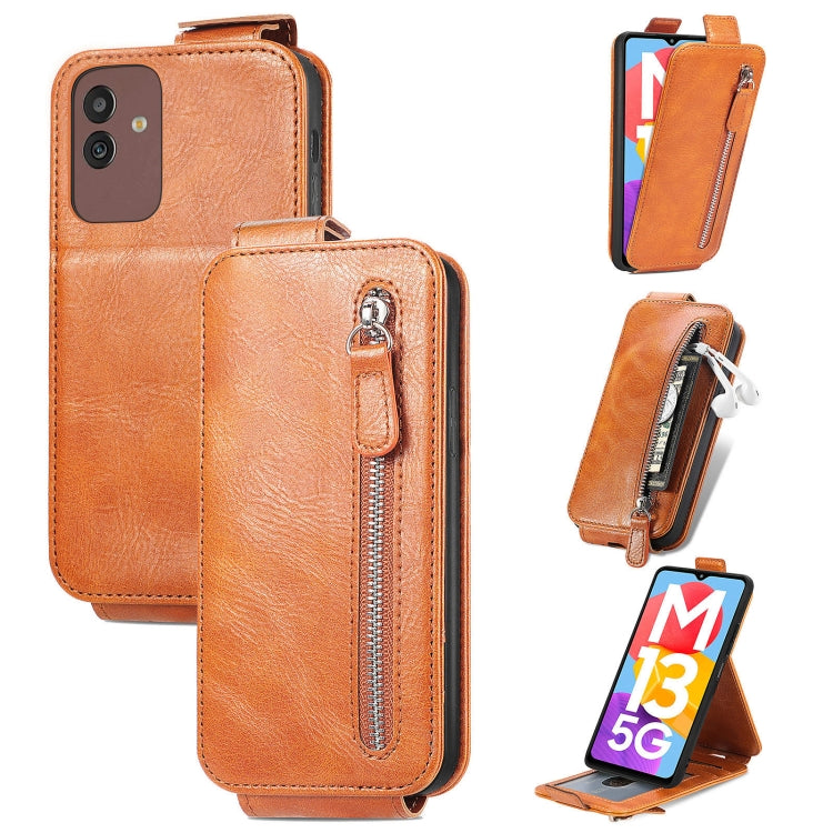 For Samsung Galaxy M13 5G Zipper Wallet Vertical Flip Leather Phone Case