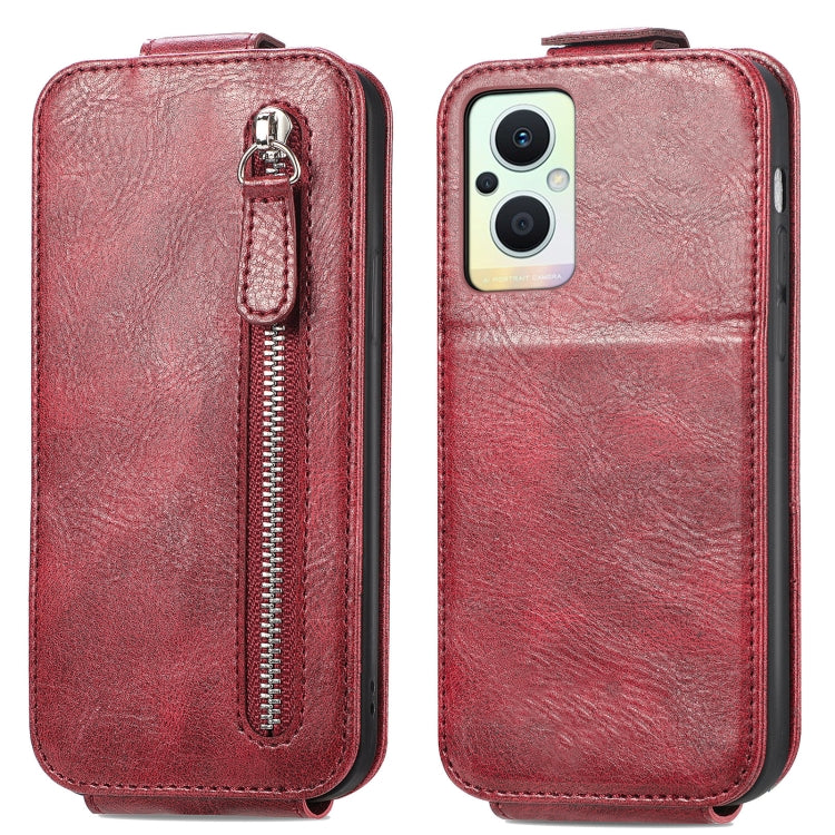 For OPPO Reno8 Lite Zipper Wallet Vertical Flip Leather Phone Case