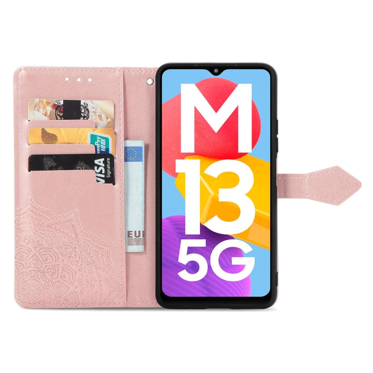 For Samsung Galaxy M13 5G Mandala Flower Embossed Leather Phone Case