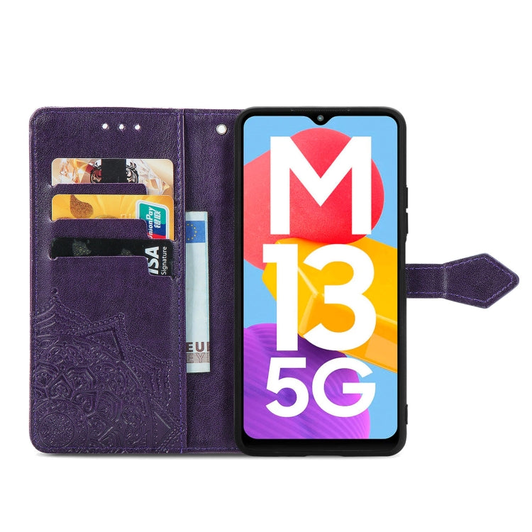 For Samsung Galaxy M13 5G Mandala Flower Embossed Leather Phone Case
