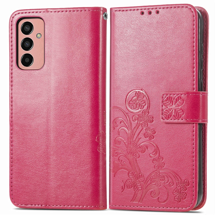 For Samsung Galaxy M13 4G Four-leaf Clasp Embossed Buckle Leather Phone Case