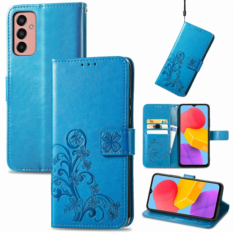 For Samsung Galaxy M13 4G Four-leaf Clasp Embossed Buckle Leather Phone Case