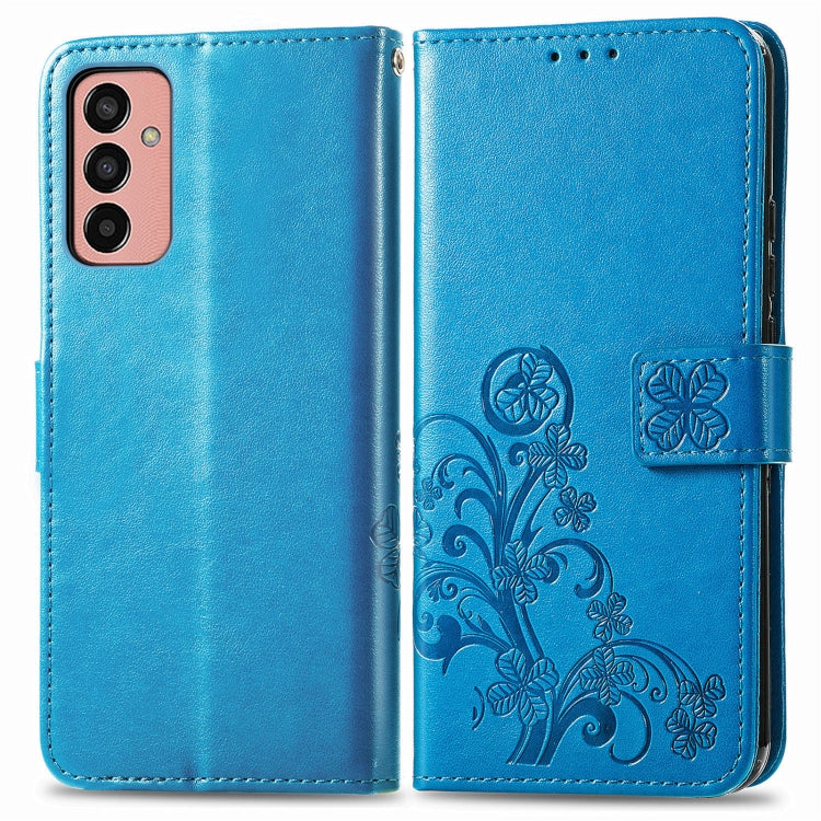 For Samsung Galaxy M13 4G Four-leaf Clasp Embossed Buckle Leather Phone Case