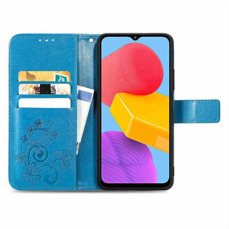 For Samsung Galaxy M13 4G Four-leaf Clasp Embossed Buckle Leather Phone Case