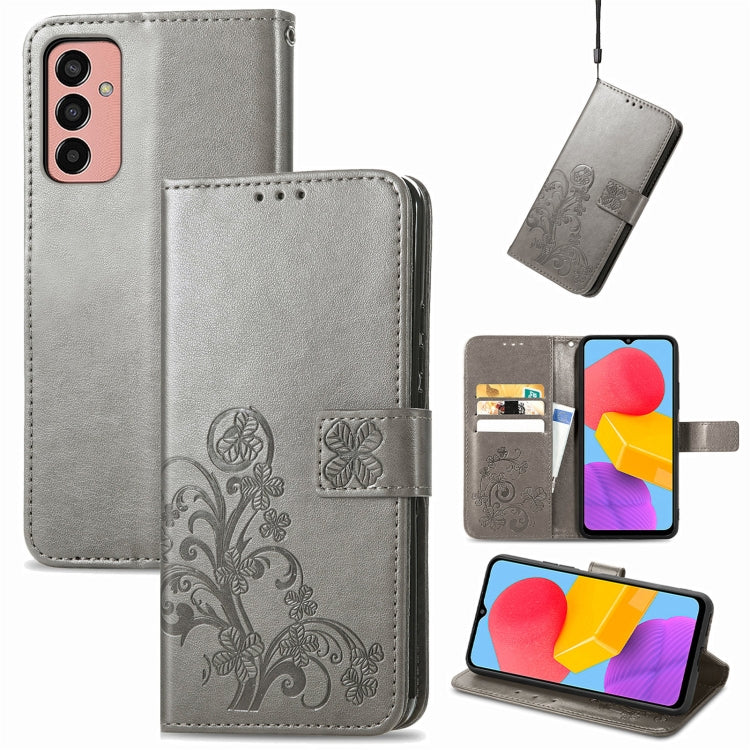 For Samsung Galaxy M13 4G Four-leaf Clasp Embossed Buckle Leather Phone Case