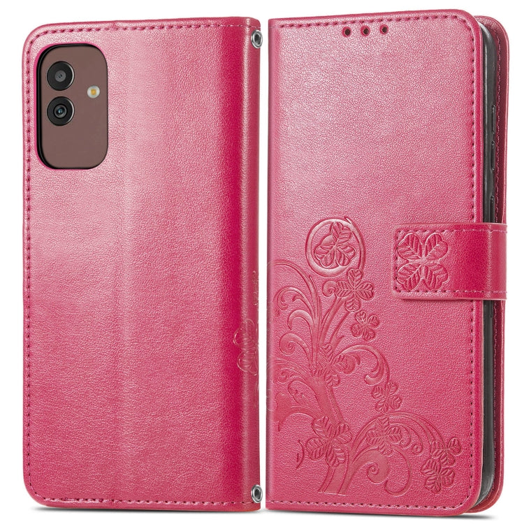 For Samsung Galaxy M13 5G Four-leaf Clasp Embossed Buckle Leather Phone Case