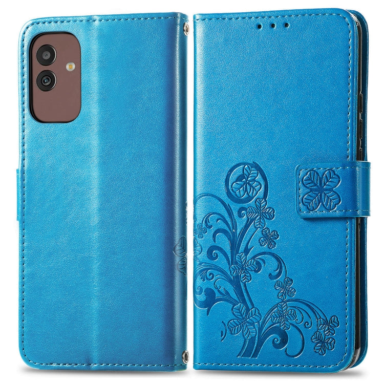 For Samsung Galaxy M13 5G Four-leaf Clasp Embossed Buckle Leather Phone Case