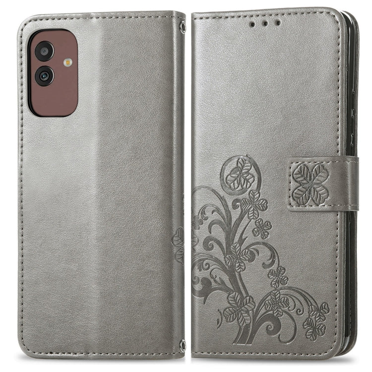 For Samsung Galaxy M13 5G Four-leaf Clasp Embossed Buckle Leather Phone Case