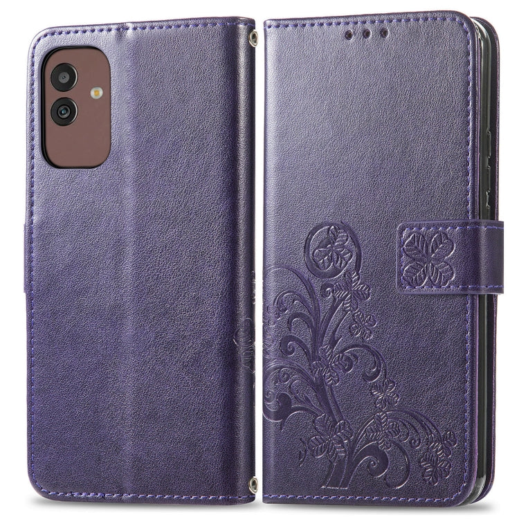 For Samsung Galaxy M13 5G Four-leaf Clasp Embossed Buckle Leather Phone Case