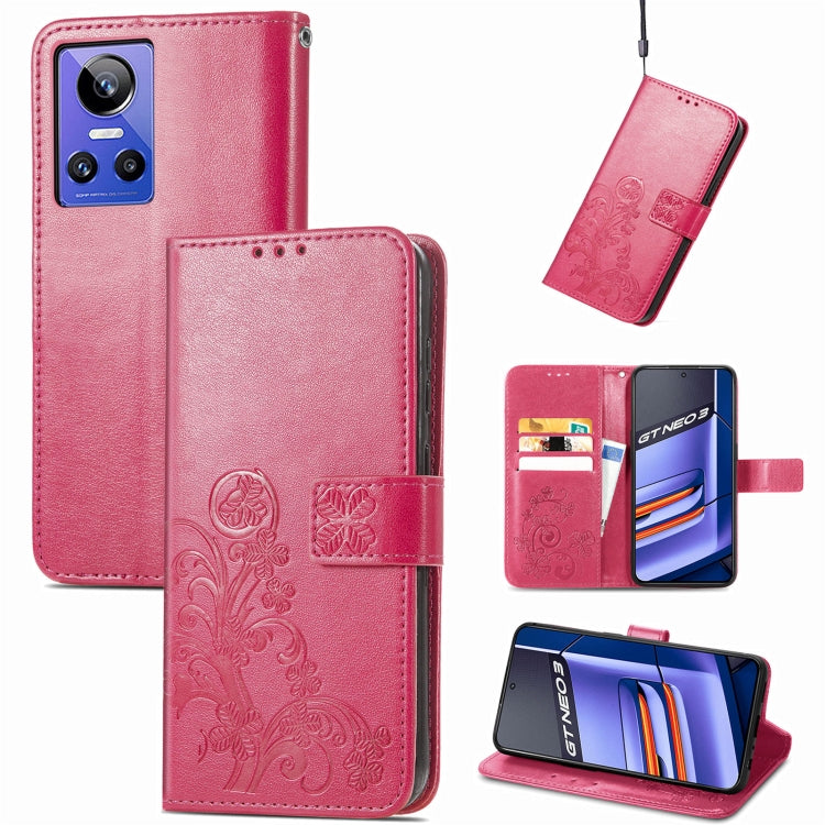 For Realme GT Neo 3 Four-leaf Clasp Embossed Buckle Leather Phone Case