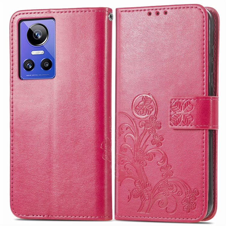 For Realme GT Neo 3 Four-leaf Clasp Embossed Buckle Leather Phone Case