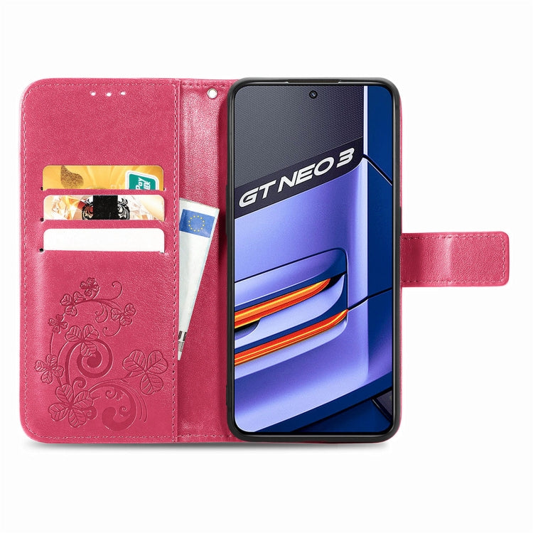 For Realme GT Neo 3 Four-leaf Clasp Embossed Buckle Leather Phone Case