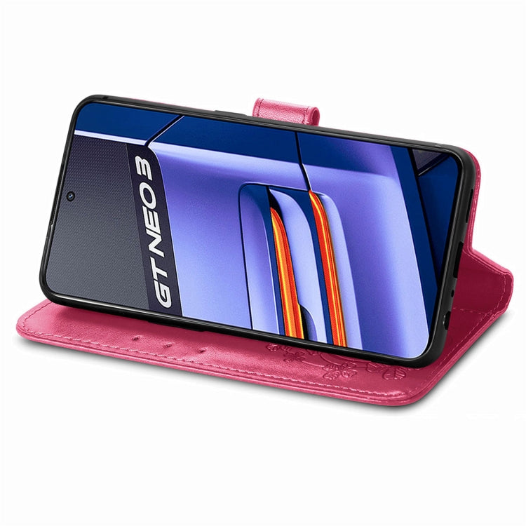 For Realme GT Neo 3 Four-leaf Clasp Embossed Buckle Leather Phone Case