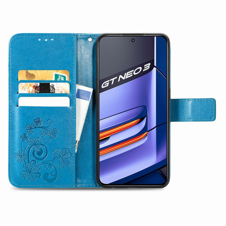 For Realme GT Neo 3 Four-leaf Clasp Embossed Buckle Leather Phone Case