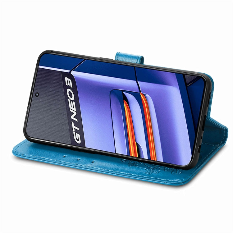 For Realme GT Neo 3 Four-leaf Clasp Embossed Buckle Leather Phone Case