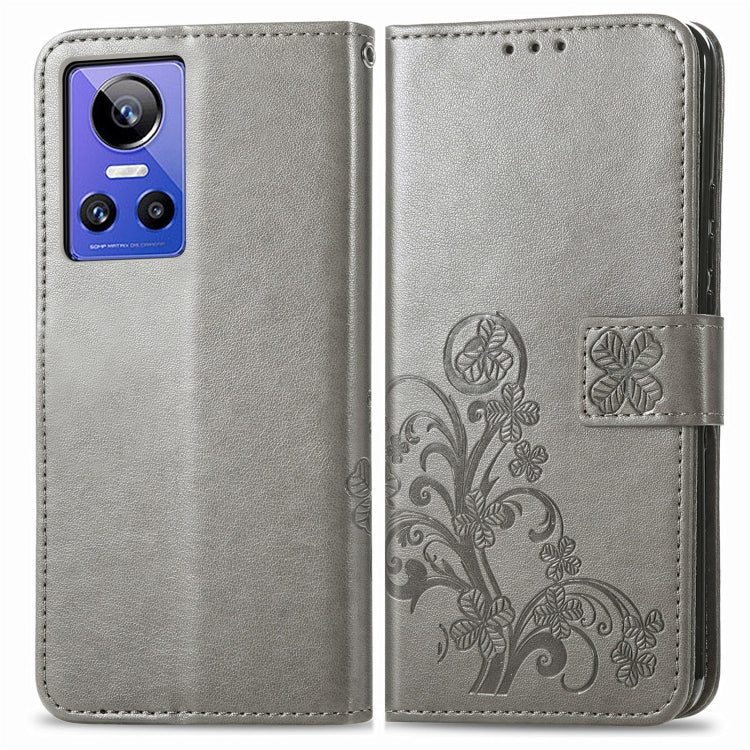 For Realme GT Neo 3 Four-leaf Clasp Embossed Buckle Leather Phone Case
