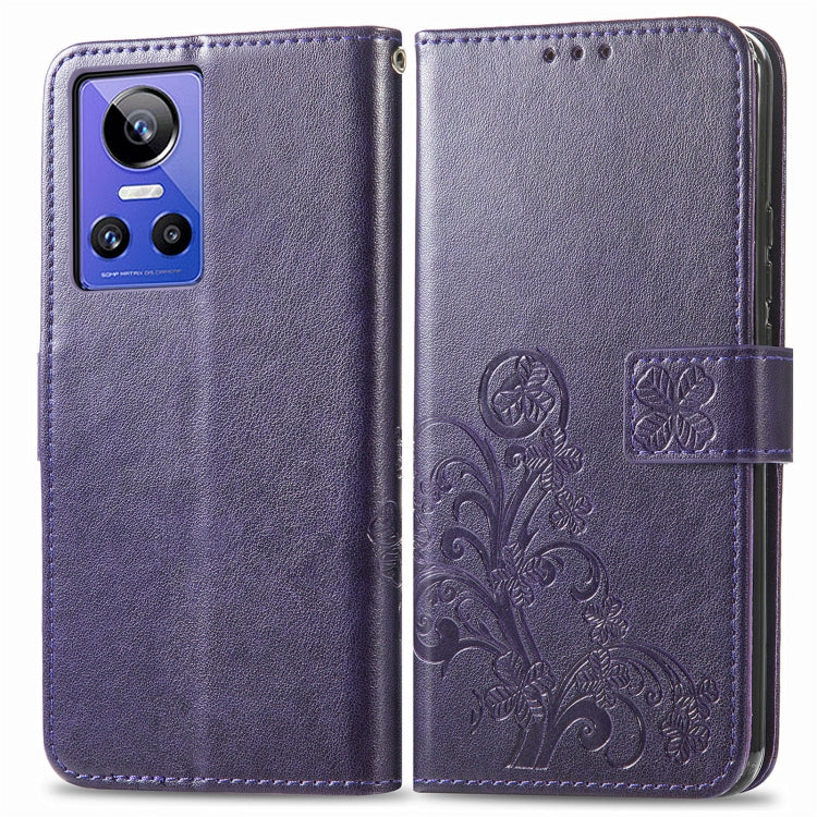For Realme GT Neo 3 Four-leaf Clasp Embossed Buckle Leather Phone Case