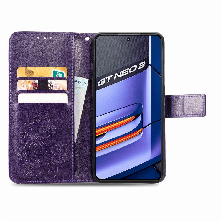 For Realme GT Neo 3 Four-leaf Clasp Embossed Buckle Leather Phone Case