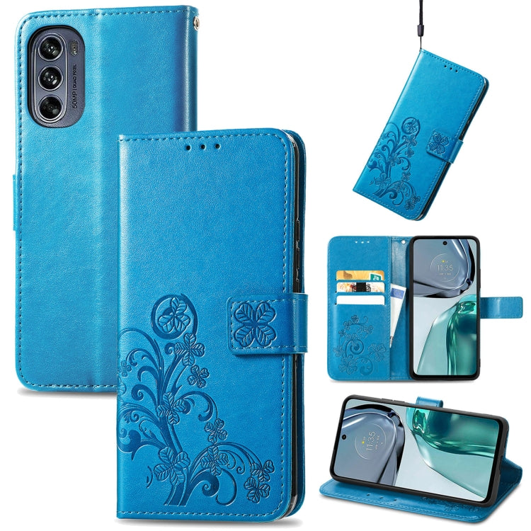 For Motorola Moto G62 Four-leaf Clasp Embossed Buckle Leather Phone Case