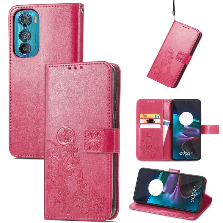 For Motorola Edge 30 Four-leaf Clasp Embossed Buckle Leather Phone Case
