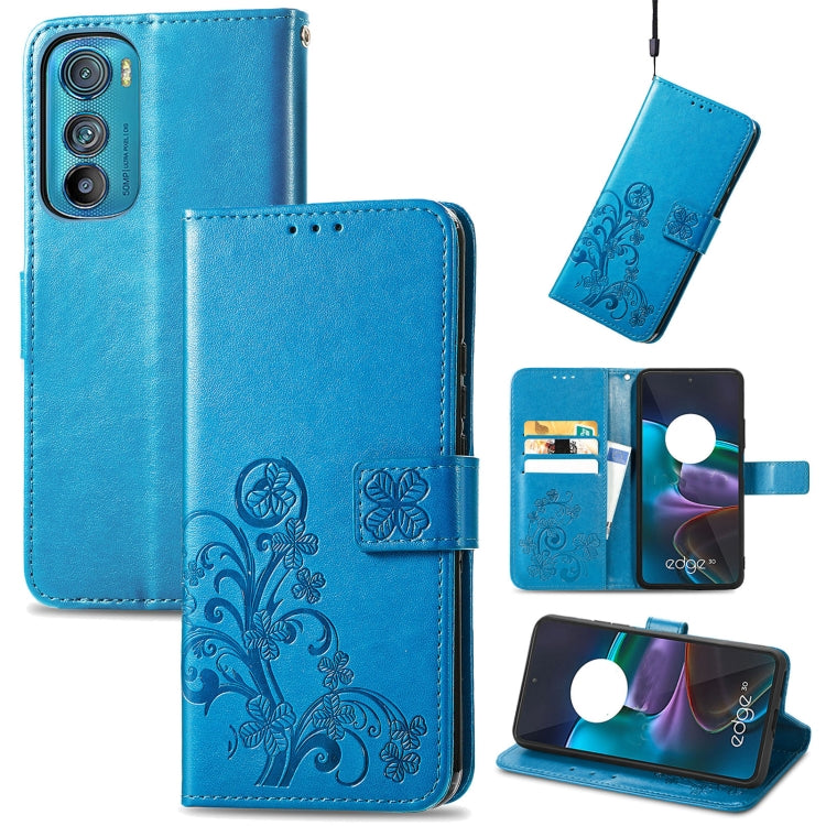 For Motorola Edge 30 Four-leaf Clasp Embossed Buckle Leather Phone Case