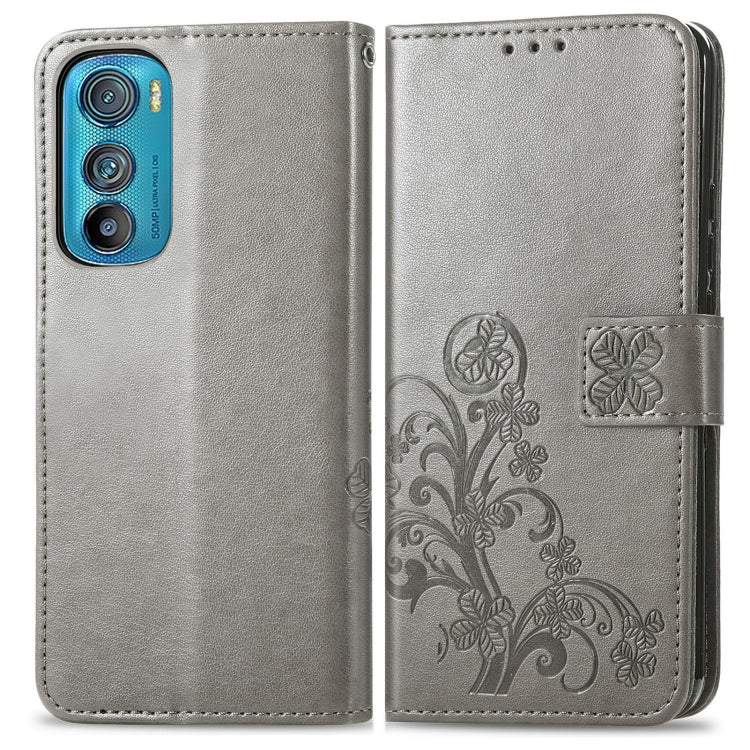 For Motorola Edge 30 Four-leaf Clasp Embossed Buckle Leather Phone Case