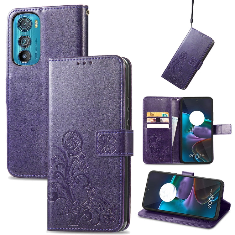 For Motorola Edge 30 Four-leaf Clasp Embossed Buckle Leather Phone Case
