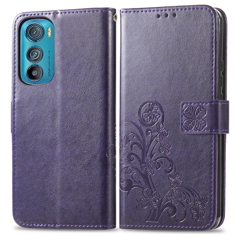 For Motorola Edge 30 Four-leaf Clasp Embossed Buckle Leather Phone Case
