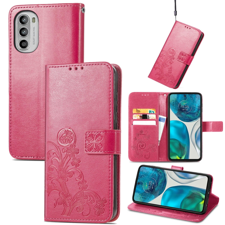 For Motorola Moto G42 Four-leaf Clasp Embossed Buckle Leather Phone Case