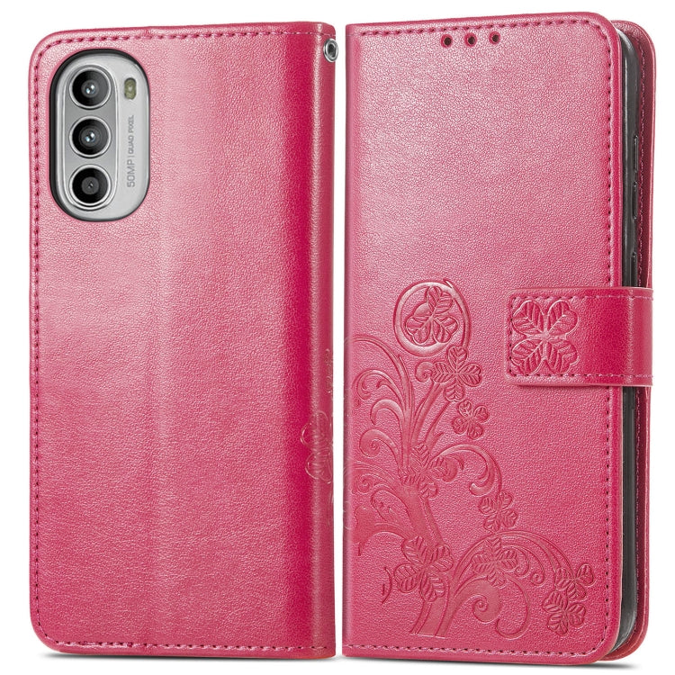 For Motorola Moto G42 Four-leaf Clasp Embossed Buckle Leather Phone Case