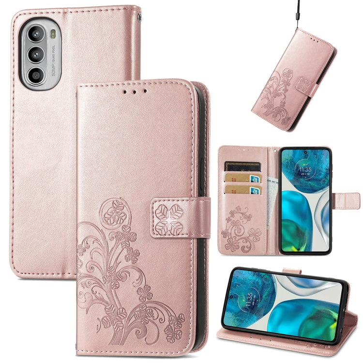 For Motorola Moto G42 Four-leaf Clasp Embossed Buckle Leather Phone Case