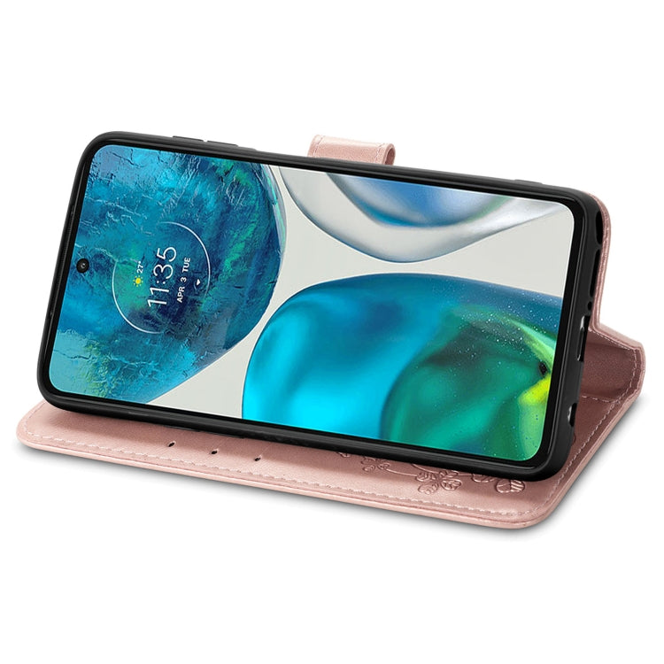 For Motorola Moto G42 Four-leaf Clasp Embossed Buckle Leather Phone Case