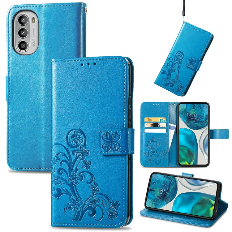 For Motorola Moto G42 Four-leaf Clasp Embossed Buckle Leather Phone Case