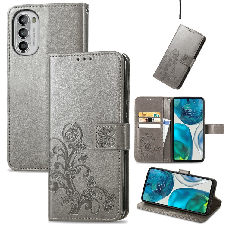 For Motorola Moto G42 Four-leaf Clasp Embossed Buckle Leather Phone Case