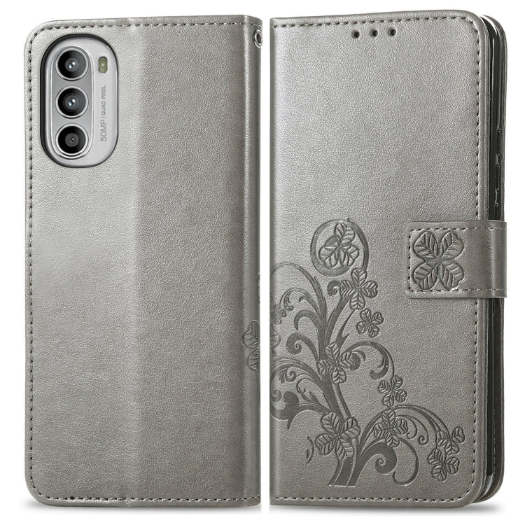 For Motorola Moto G42 Four-leaf Clasp Embossed Buckle Leather Phone Case