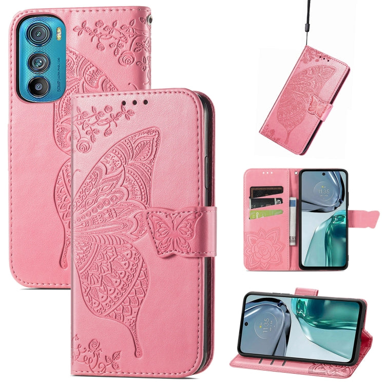 For Motorola Edge 30 Butterfly Love Flower Embossed Flip Leather Phone Case