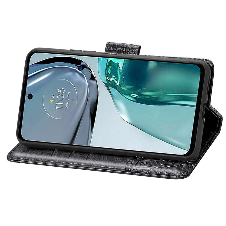 For Motorola Moto G62 Butterfly Love Flower Embossed Flip Leather Phone Case