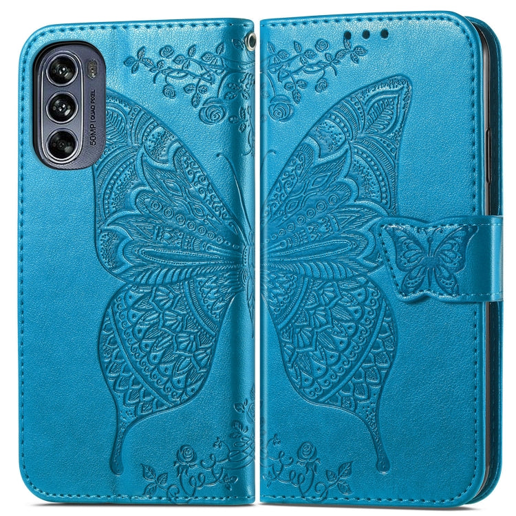 For Motorola Moto G62 Butterfly Love Flower Embossed Flip Leather Phone Case